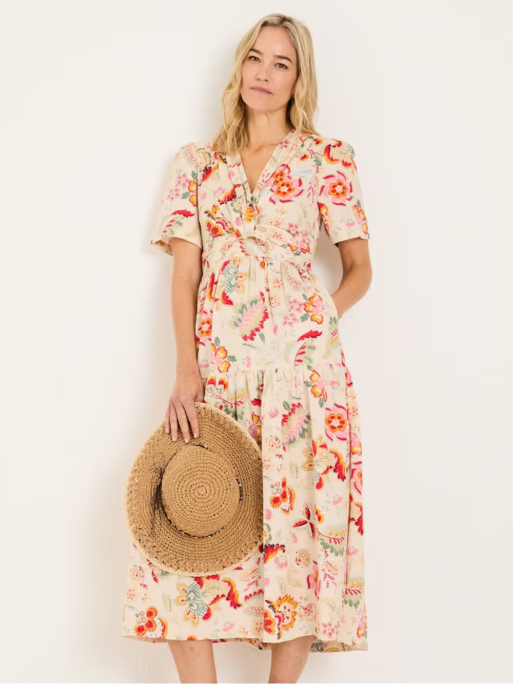 FatFace Cream Historical Floral Gigi Midi Dress